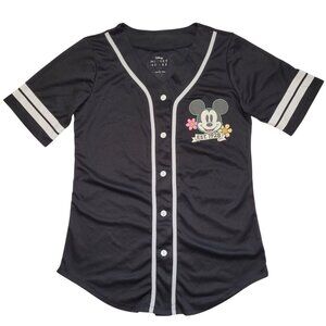 Disney Mickey Mouse Baseball Jersey Women Top Black White Large Retro Streetwear